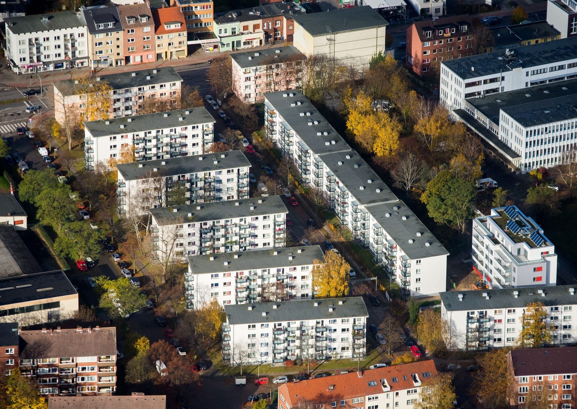 Blick auf Wohnhäuser im Stadtteil Barmbek.