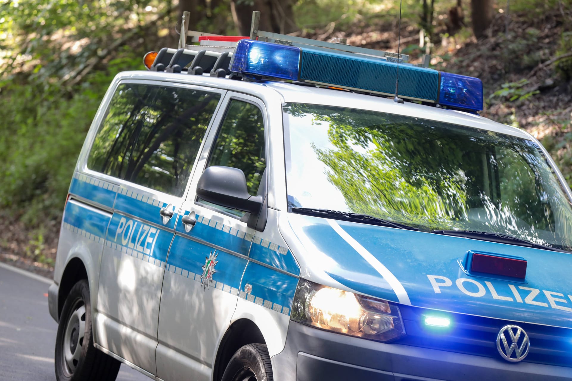 imago images 160066518Ein Polizeiauto mit leuchtendem Blaulicht: Bei einem Verkehrsunfall wurden Mutter und Tochter angefahren.