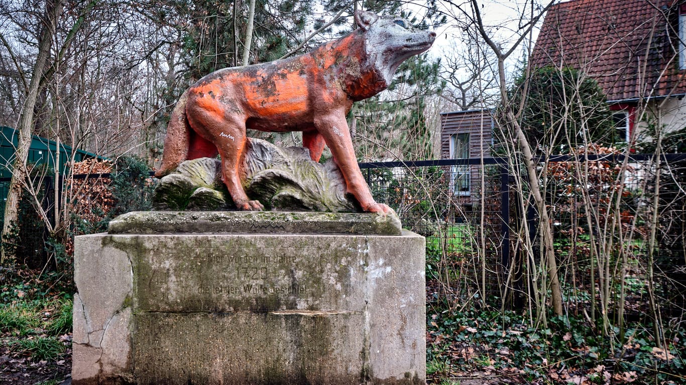 Denkmal in Leipzig mit der Inschrift "Hier wurden im Jahre 1720 die letzten Wölfe gesichtet": Dass sich heute Tiere in Großstädte verirren könnten, halten Experten für sehr unwahrscheinlich