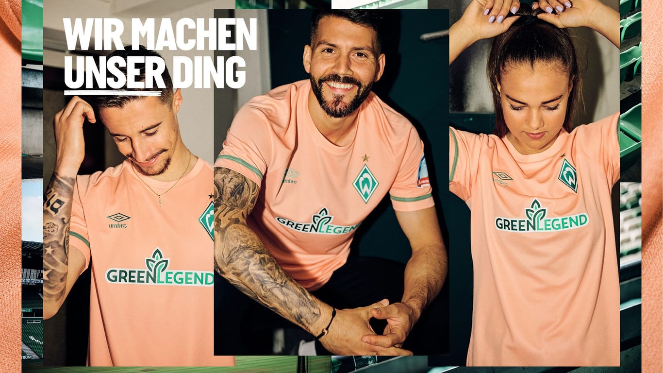 Das neue Auswärts-Trikot vom SV Werder Bremen: Die Fans können mit der Pfirsich-Farbe nicht viel anfangen.
