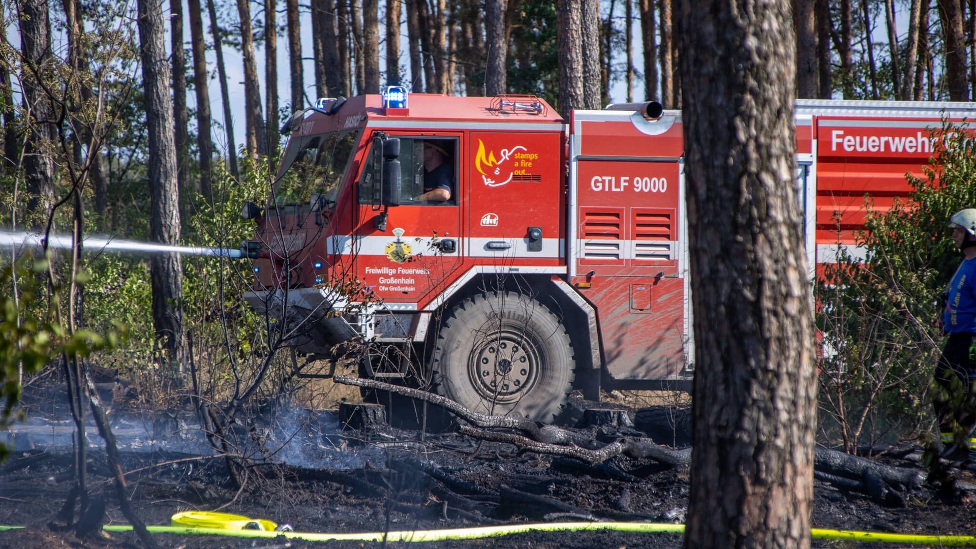 Feuerwehr im Einsatz bei einem Waldbrand (Symbolbild): In Brandenburg brennen zehn Hektar Wald.