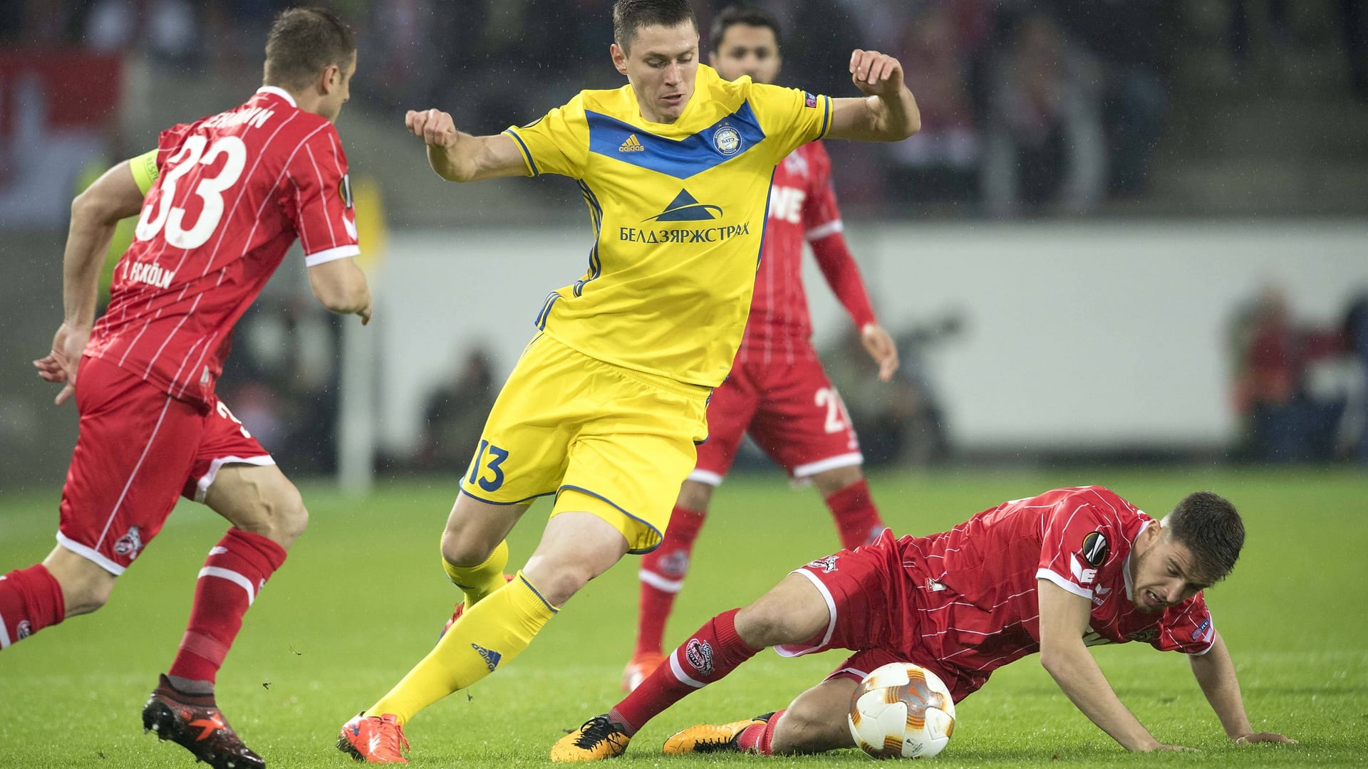 Ein Anblick, den der FC gerne vermeiden möchte: Spieler des FC im Duell gegen den belarussischen Verein BATE Baryssau 2017.