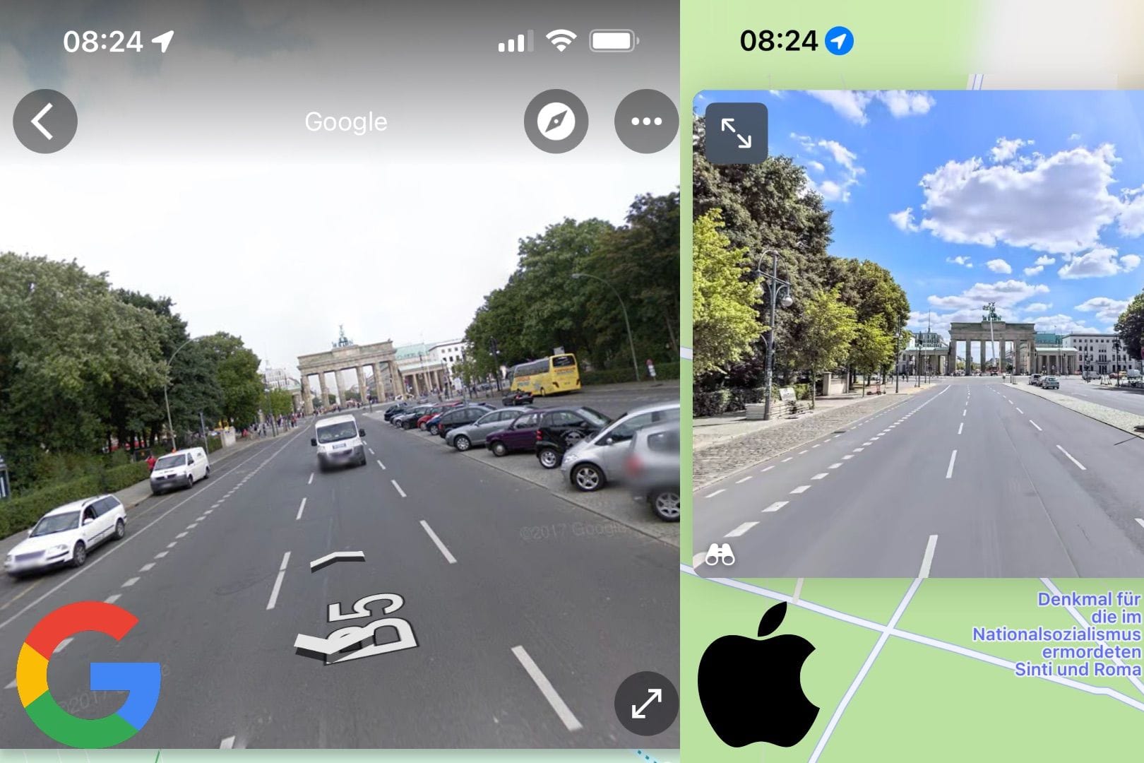 Googles "Street View" im Vergleich zu Apples "Umsehen".