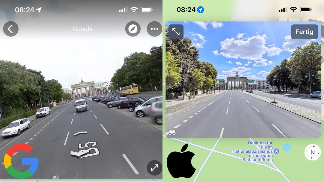 Googles "Street View" im Vergleich zu Apples "Umsehen".