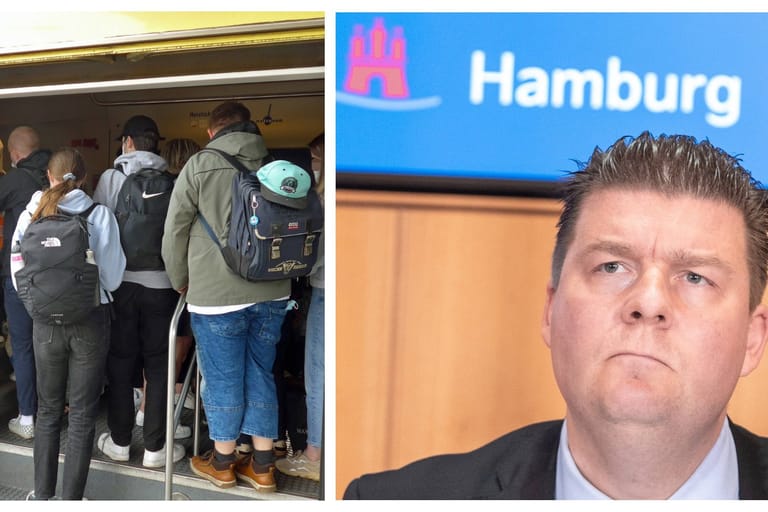 Hamburgs Finanzsenator Andreas Dressel (SPD) hat am eigenen Leib zu spüren bekommen, wie es ist, in überfüllten Zügen unterwegs zu sein.