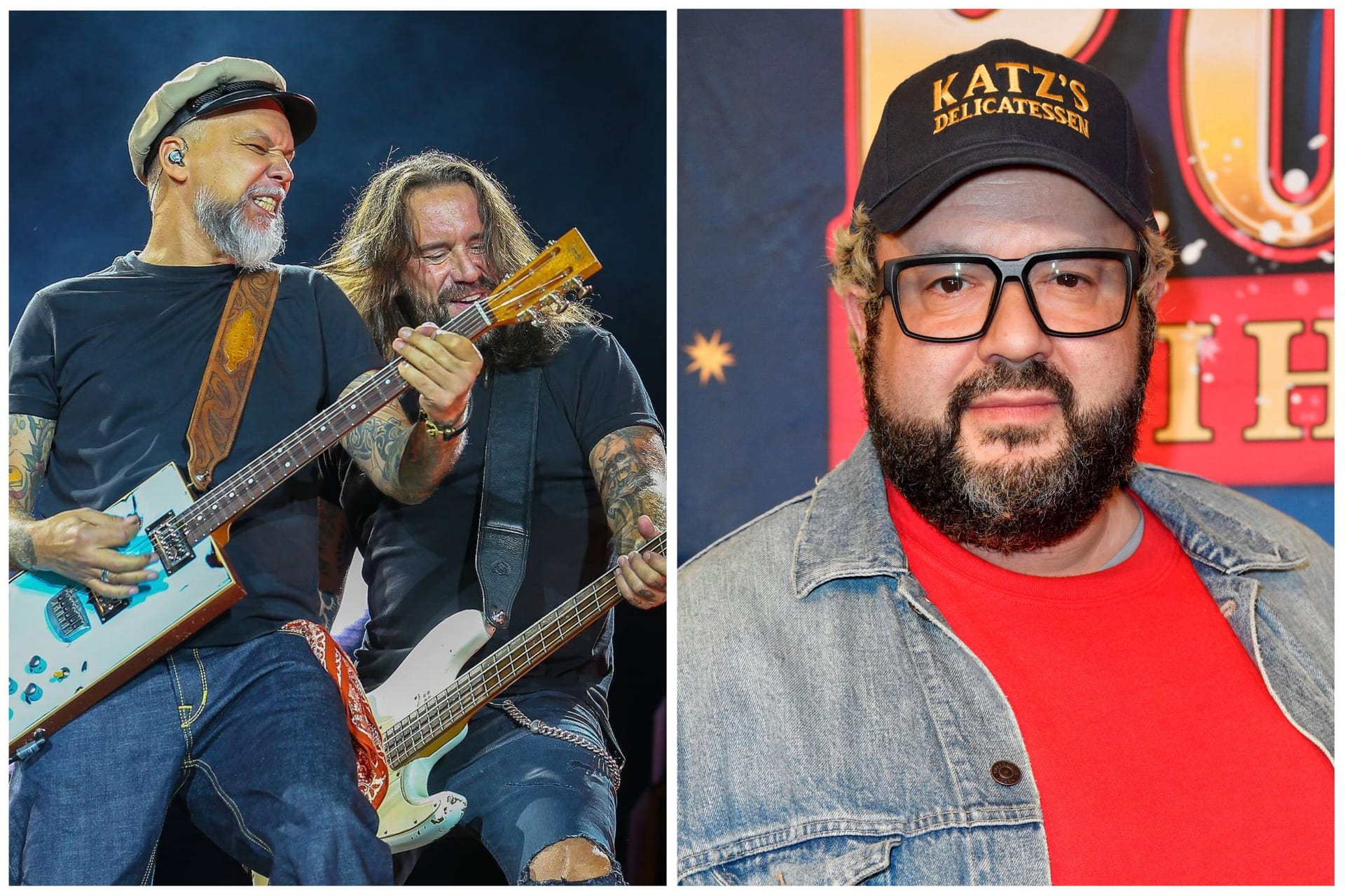 Gitarrist Matthias Röhr (links), Bassist Stephan Weidner und der Comedian Oliver Polak: Dem deutsch-jüdischem Comedian zeigte ein Onkelz-Fan in Frankfurt dem Hitlergruß.