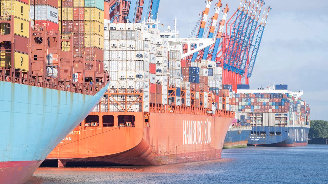 Containerschiffe im Hafen von Hamburg (Symbolbild): Diverse Krise belasten die deutsche Wirtschaft. Das zweite Halbjahr könnte noch schlechter laufen.