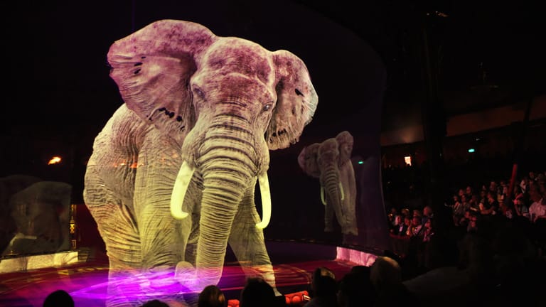 Elefanten als Hologramm schweben am Premieren-Abend des "Circus Roncalli" durch die Manege. (Archivbild)