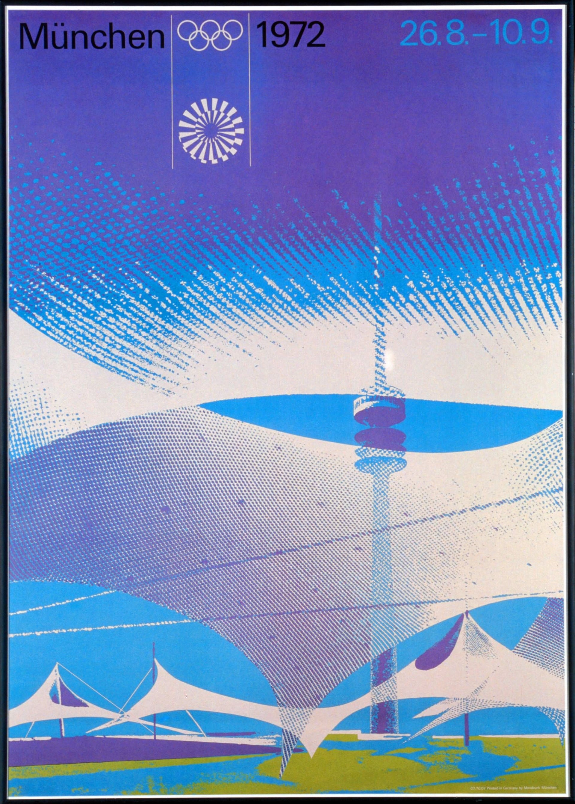 Plakat zu den Olympischen Spielen 1972 in München: Aicher griff konsequent auf eine begrenzte Palette aus Pastellfarben zurück.