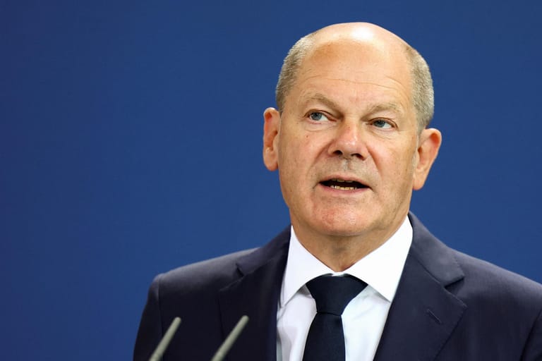 German Chancellor Scholz gives a press statement about the gas levy at the Chancellery, in Berlin