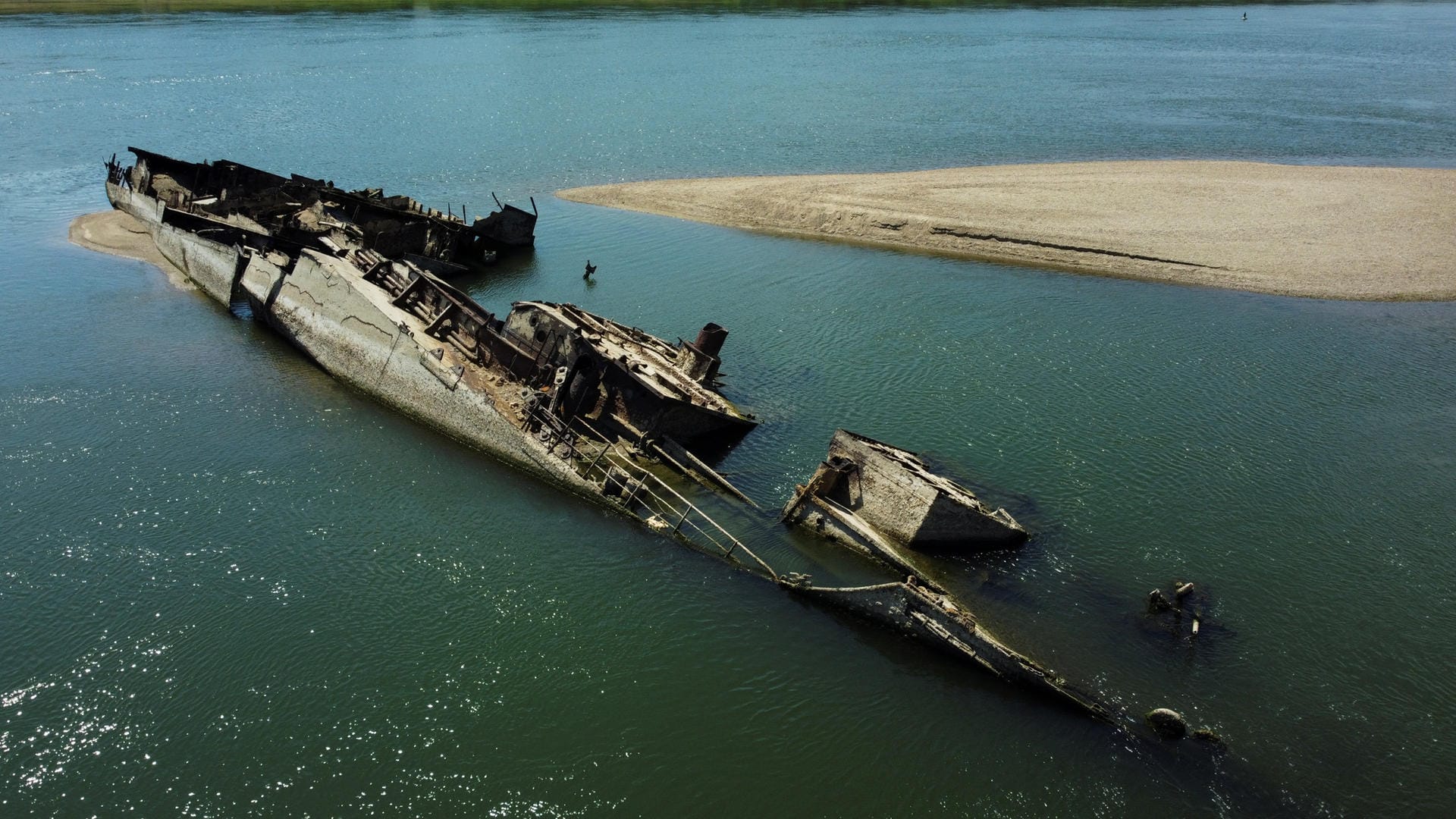 Low water levels on Danube reveal WW2 German warships