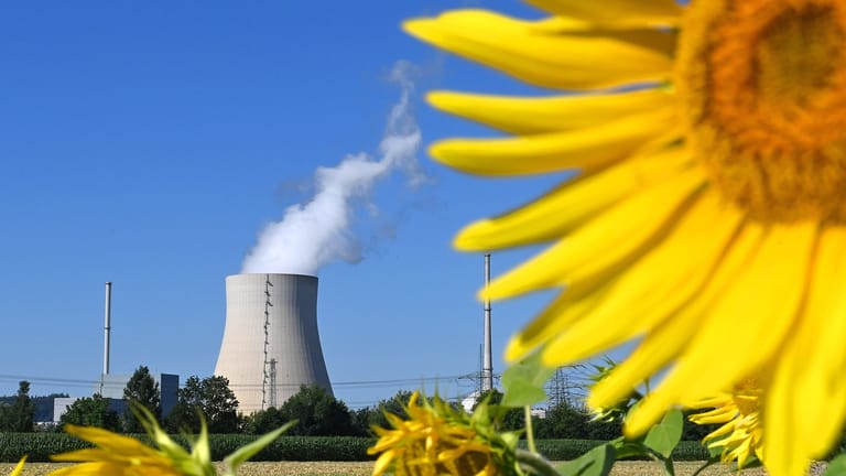 Das Atomkraftwerk Isar 2 an einem Sonnenblumenfeld (Archivbild): Aufgrund der Energiekrise steht im Raum, die Anlage länger zu betreiben.