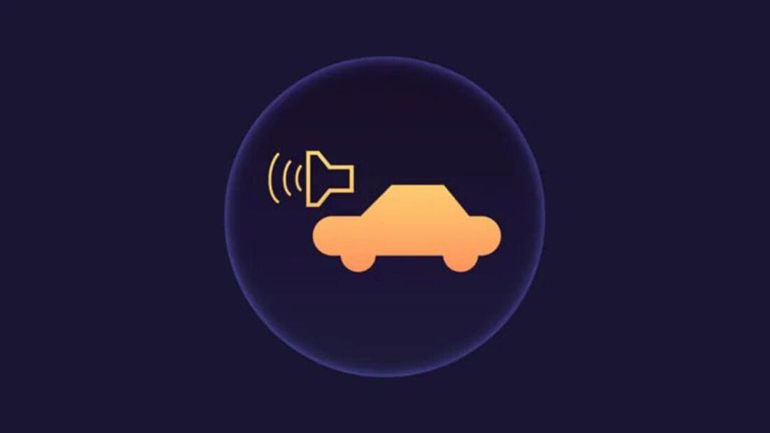 Platz 6: Aktivierter Außenlautsprecher: Wenn ein E-Auto langsam fährt, macht es in der Regel Geräusche, um Fußgänger zu warnen. Dann leuchtet dieses Symbol – 58 Prozent haben es nicht so interpretiert.