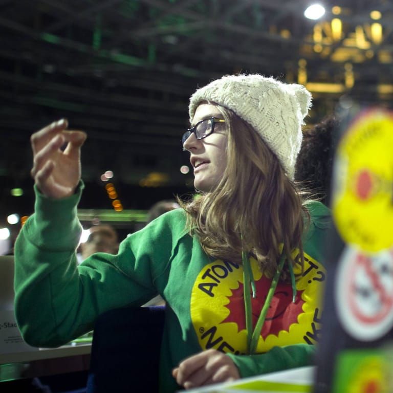 Grünen-Mitglied auf dem Parteitag 2013: "Atomkraft, nein danke"?