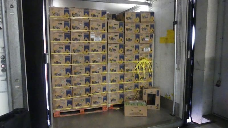 Die von der Polizei sichergestellten Bananenkisten: In ihnen waren 660 Kilogramm Kokain.