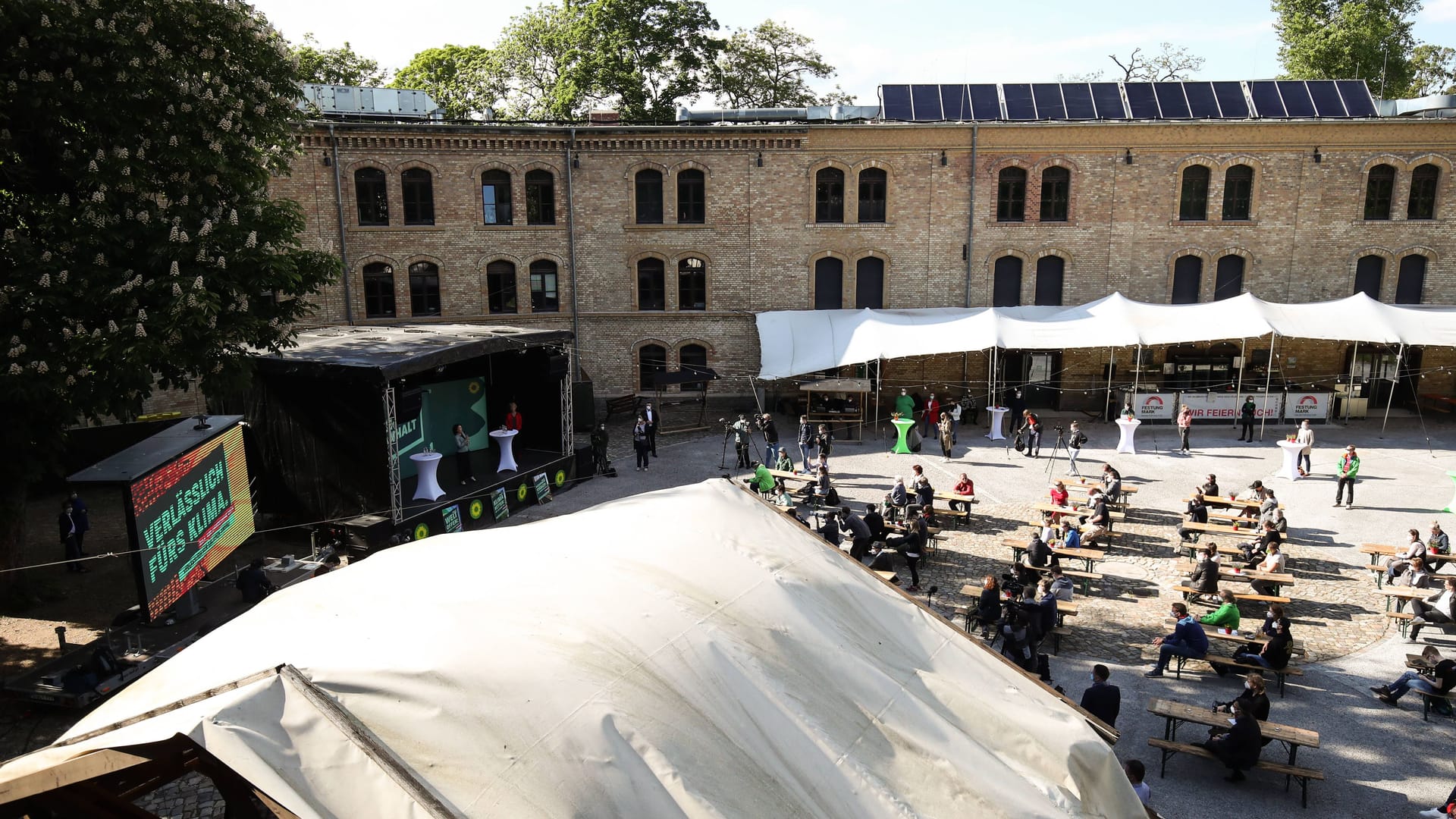 Festung Mark in Magdeburg: Im Mai 2021 sprach hier Annalena Baerbock ohne Störungen. Die Grünen-Politikerin erlebt auch regelmäßig konzertierte Proteste.