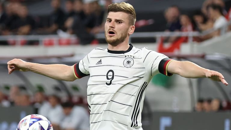 BUDAPEST, HUNGARY - JUNE 11: Timo Werner of Germany controls the ball during the UEFA Nations League League A Group 3 match between Hungary and Germany at Puskas Arena on June 11, 2022 in Budapest, Hungary.