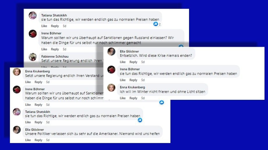 Dialoge nach Drehbuch: Manche Beiträge werden von den immer gleichen Fake-Accounts mit immer gleichen Formulierungen kommentiert. Wer was schreibt, wechselt.