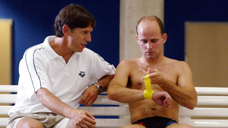 Hempel (r.) und Buschkow: Letzterer ist heute Wasserspringen-Bundestrainer.