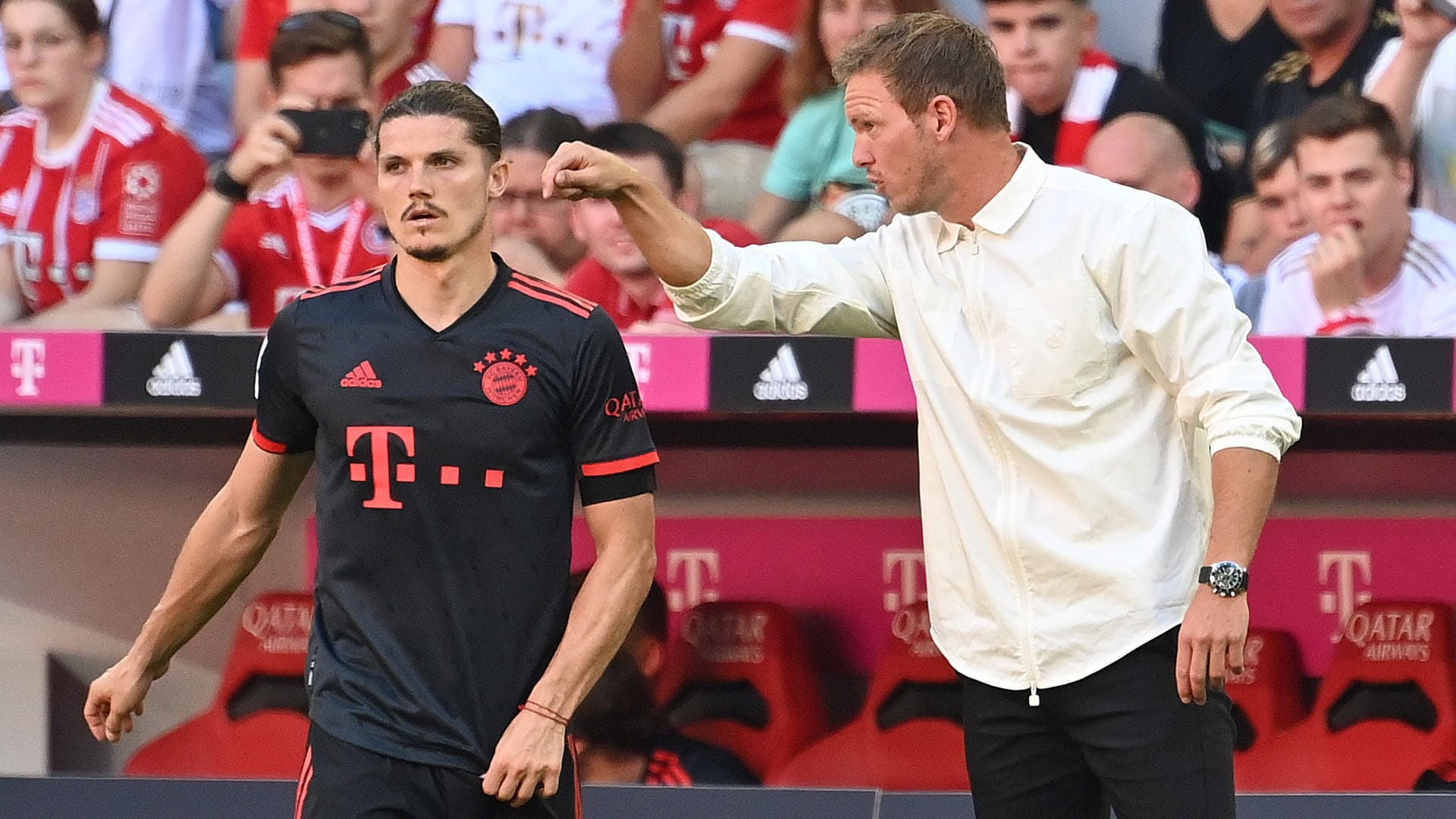 Marcel Sabitzer (l.) und Julian Nagelsmann: Das Duo knüpft aktuell beim FC Bayern an die erfolgreichen gemeinsamen Zeiten bei RB Leipzig an.