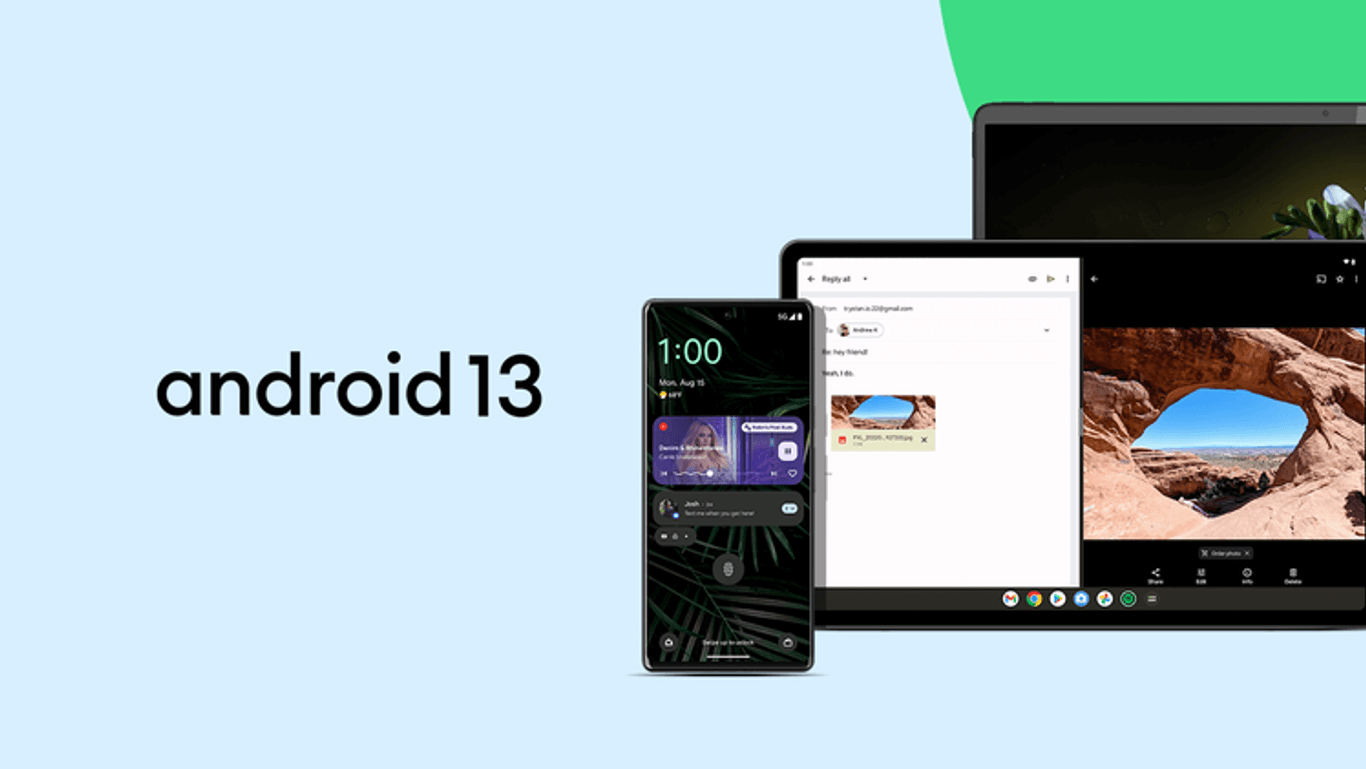 Ein Smartphone, Tablet und Laptop: Google hat das neue Betriebssystem "Android 13" veröffentlicht.