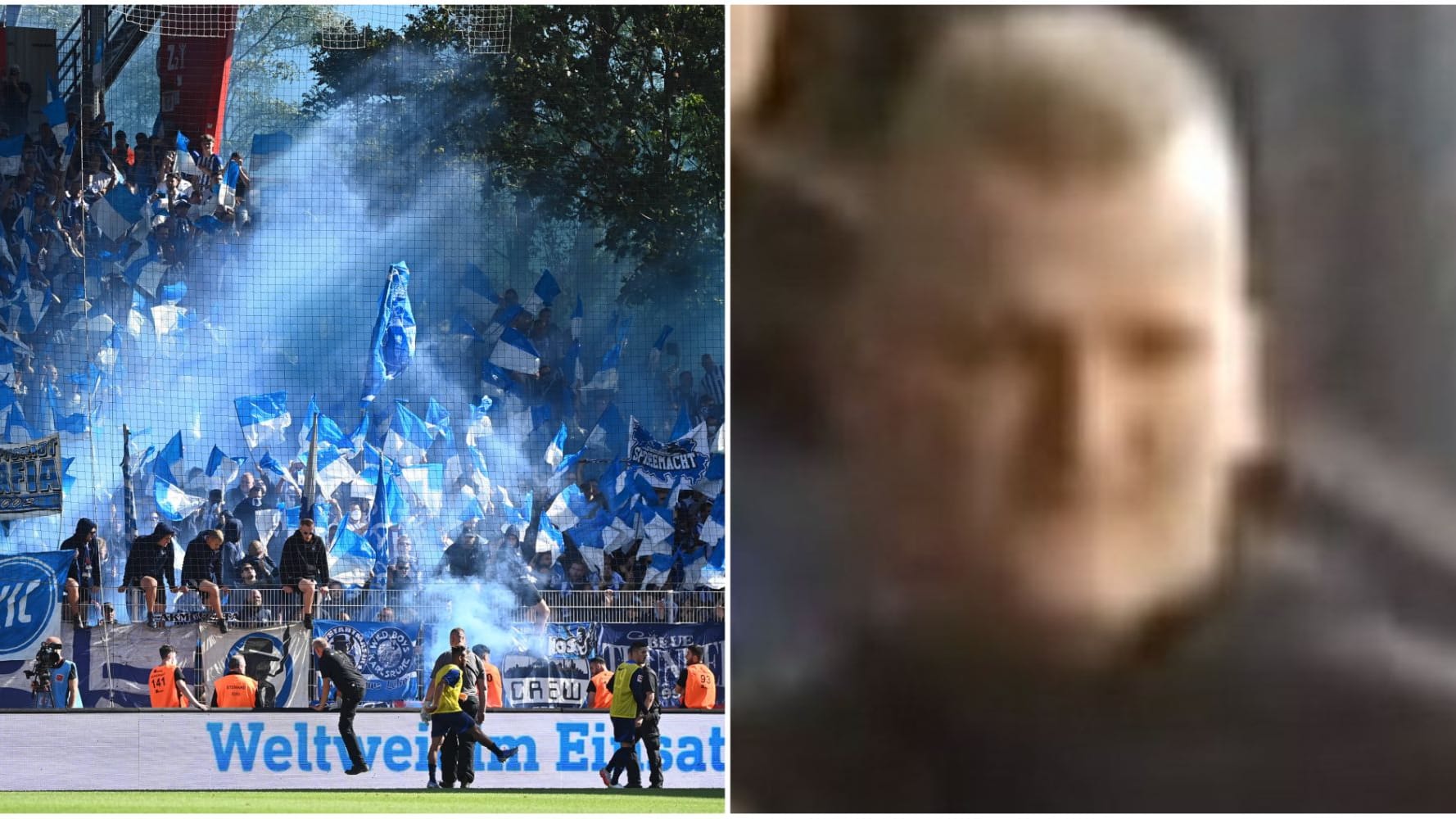 Berlin-Derby und gesuchter Mann (Montage): Die Polizeu sucht den Mann, er soll mit einer Flasche in einen Zug geworfen haben. Berlin-Derby und gesuchter Mann (Montage): Die Polizeu sucht den Mann, er soll mit einer Flasche in einen Zug geworfen haben.