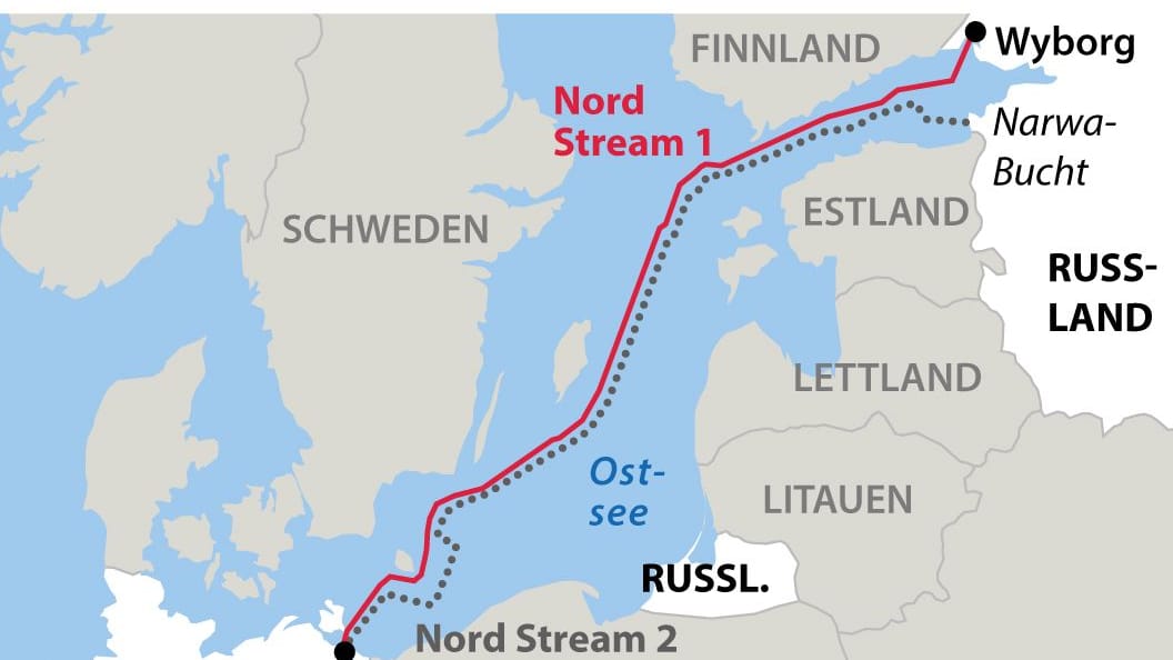 Nord Stream 2 verläuft fast parallel zu Nord Stream 1.