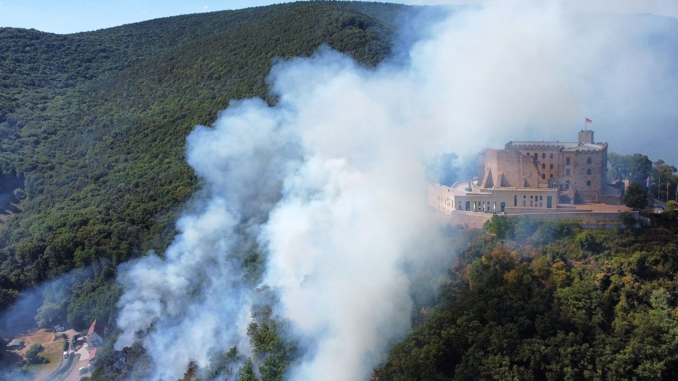 Rauch über dem Hambacher Schloss: Im angrenzenden Wald hat es gebrannt.