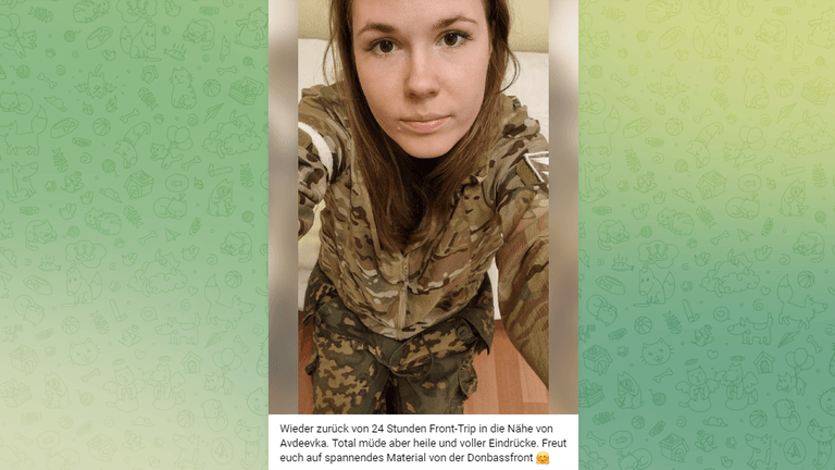 Alina Lipp in Uniform: Das Bild postete sie selbst nach der Rückkehr von der Front, wie sie schrieb.
