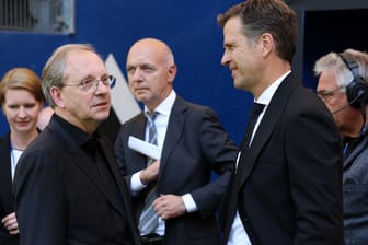 Olli Dittrich und DFB-Präsident Oliver Bierhoff im Volksparkstadion: "Dittsche" war jahrelang mit Uwe Seeler befreundet.