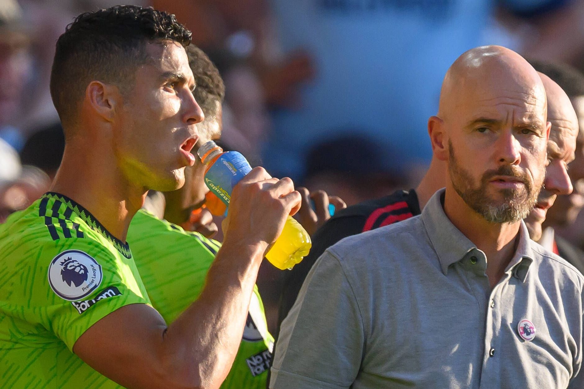 Deprimiert nach der Klatsche in Brentford: Cristiano Ronaldo (li.) und United-Trainer Erik ten Hag.