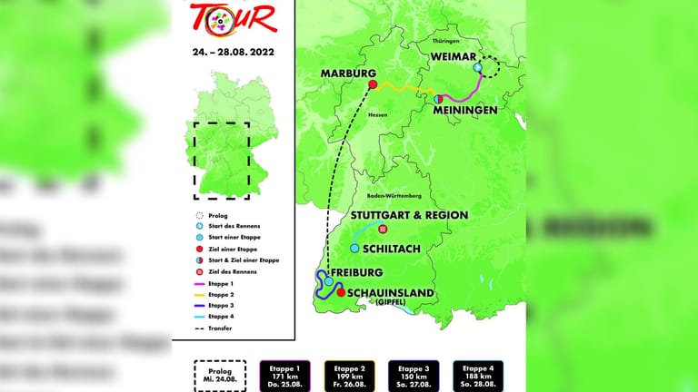 Die Etappen der Deutschland Tour 2022 in der Übersicht.