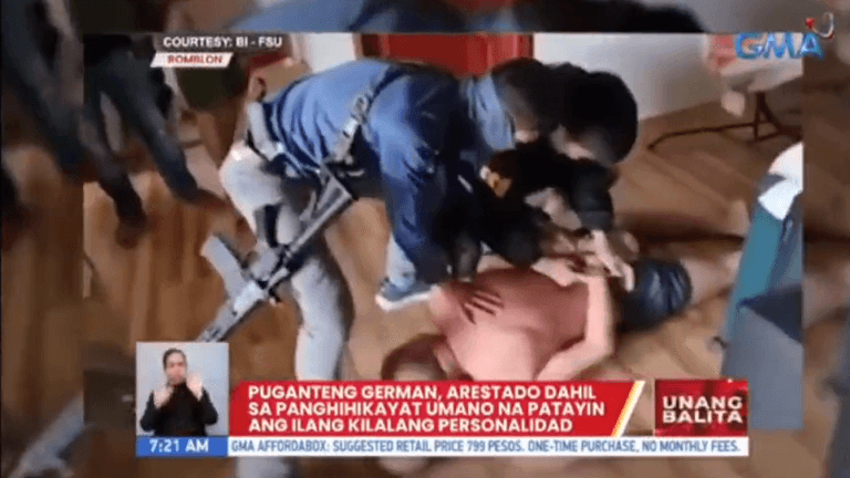 Der philippinische Sender GMA Network zeigte Bilder der Festnahme: Bewaffnete Sicherheitskräfte überwältigen den deutschen Verschwörungsideologen.
