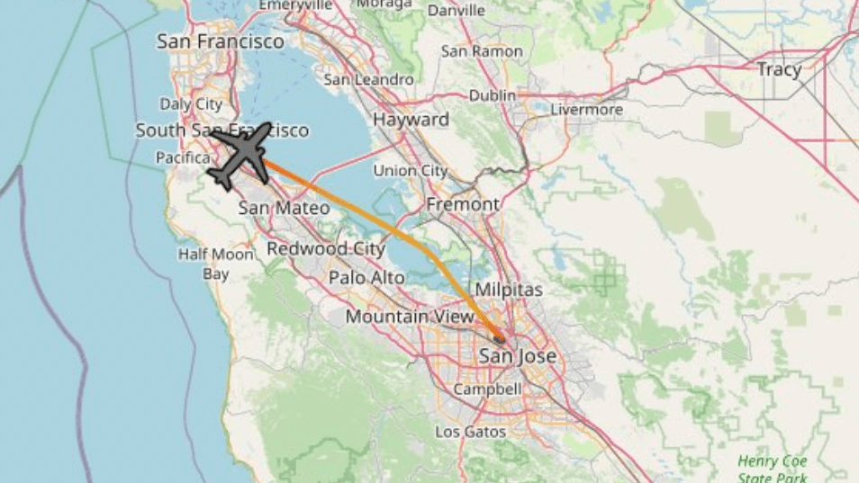 Flugroute von Musks Privatjet: Die Strecke ist etwa 55 Kilometer lang.