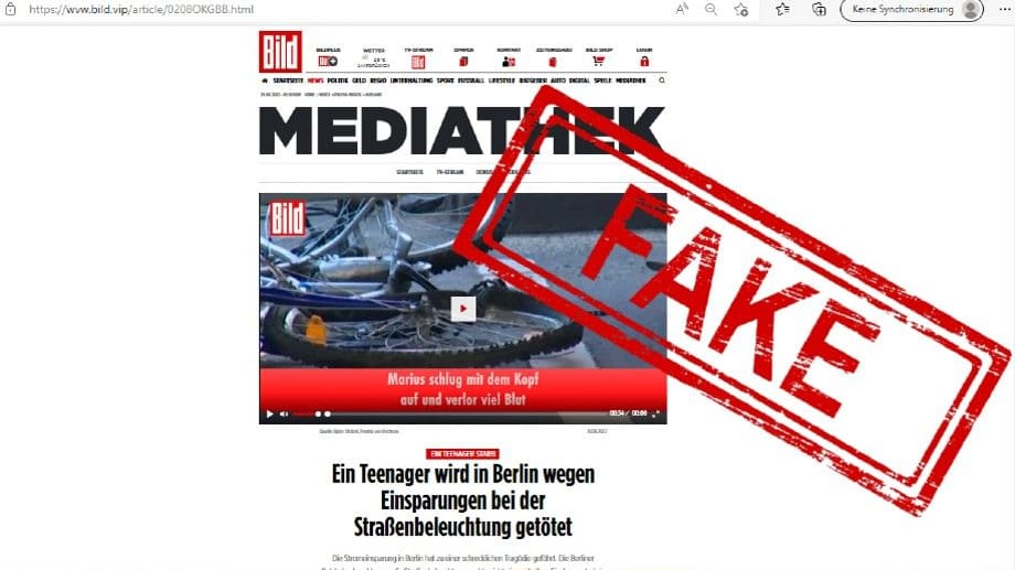 Erfundener Toter: In einem Beitrag in der "BILD"-Optik wird behauptet, ein 16-Jähriger sei wegen Einsparungen bei der Straßenbeleuchtung gestorben.