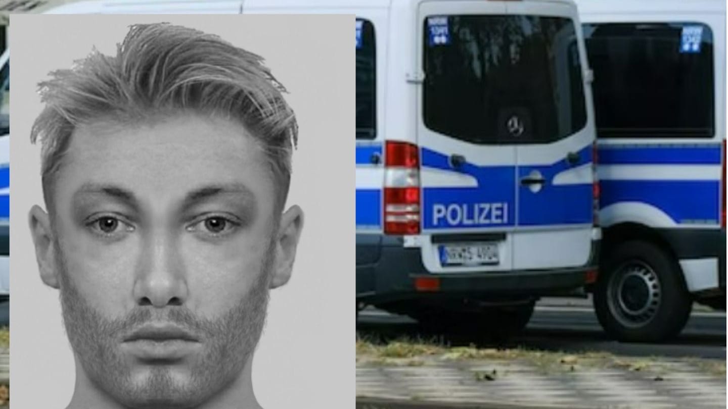 Das Phantombild des mutmaßlichen Vergewaltigers vor Einsatzwagen der Polizei (Fotomontage): Die Beamten hoffen auf Hinweise. Das Phantombild des mutmaßlichen Vergewaltigers vor Einsatzwagen der Polizei (Fotomontage): Die Beamten hoffen auf Hinweise.