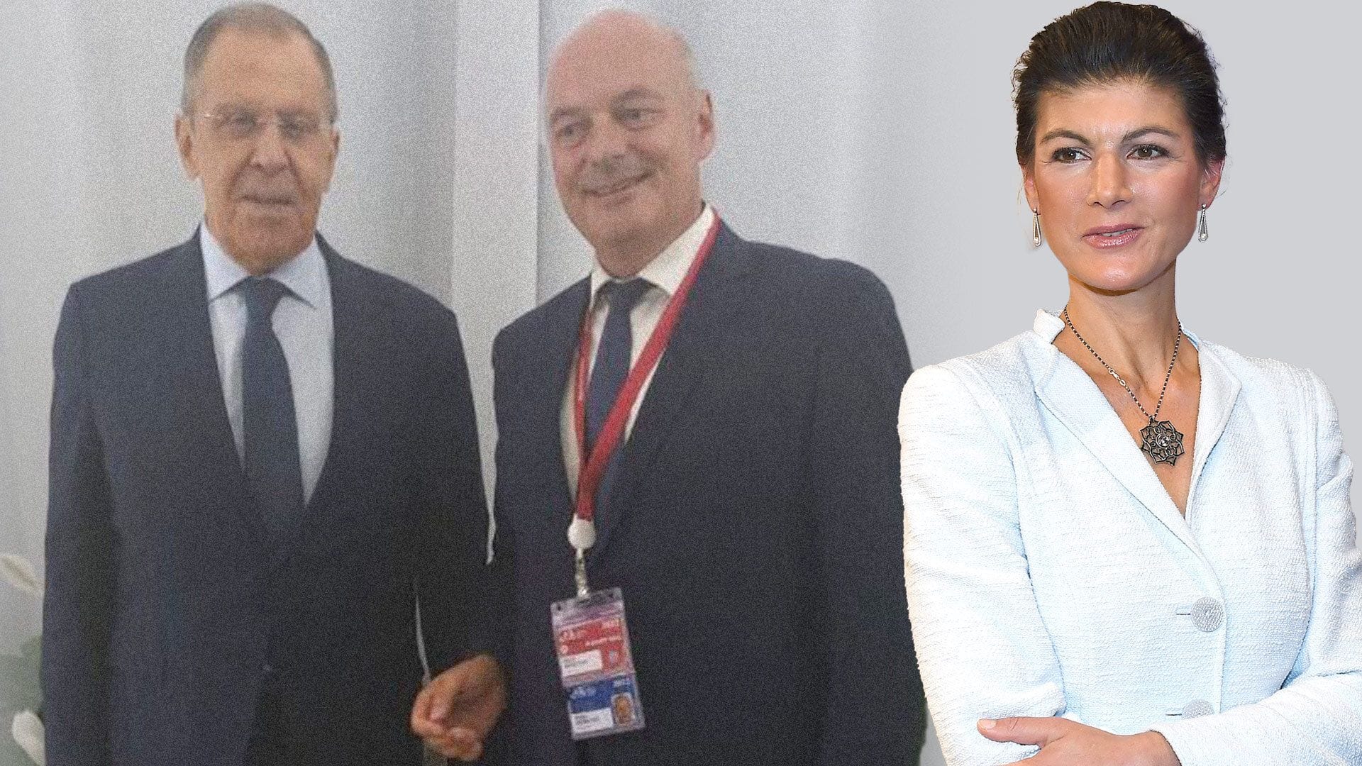 Sahra Wagenknecht, Russlands Aussenminister Sergej Lawrow und Ralph T. Niemeyer (Kollage): Der Ex-Mann der Politikerin gibt sich in Russland als "Exil-Kanzler" aus.