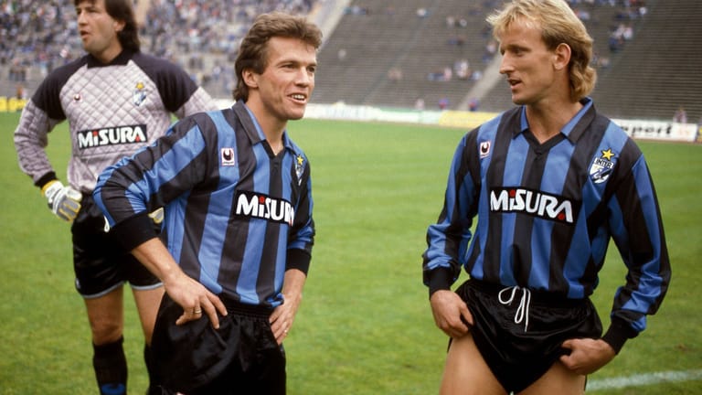 Andreas Brehme (r.) und Lothar Matthäus: Das deutsche Duo gewann gleich im ersten Jahr bei Inter Mailand in der Saison 1988/89 die italienische Meisterschaft. Dann machte Jürgen Klinsmann aus dem Duo sogar ein deutsches Trio.