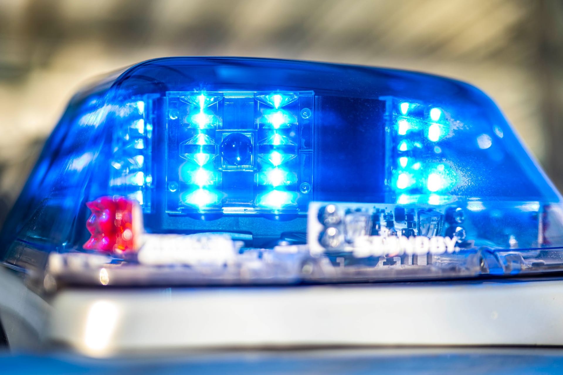 Ein Blaulicht leuchtet auf dem Dach eines Polizeiwagens (Symbolbild): Zehn Streifenwagen waren an der Fahndung beteiligt.