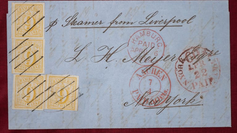 Der Brief: Er hat die größte bekannte Anzahl von 9-Schilling-Briefmarken aus dem Jahr 1859.