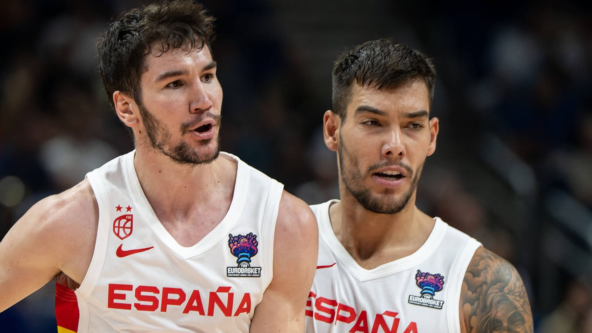 Dario Brizuela (l.) und Willy Hernangomez: Das spanische Duo will den EM-Titel holen.