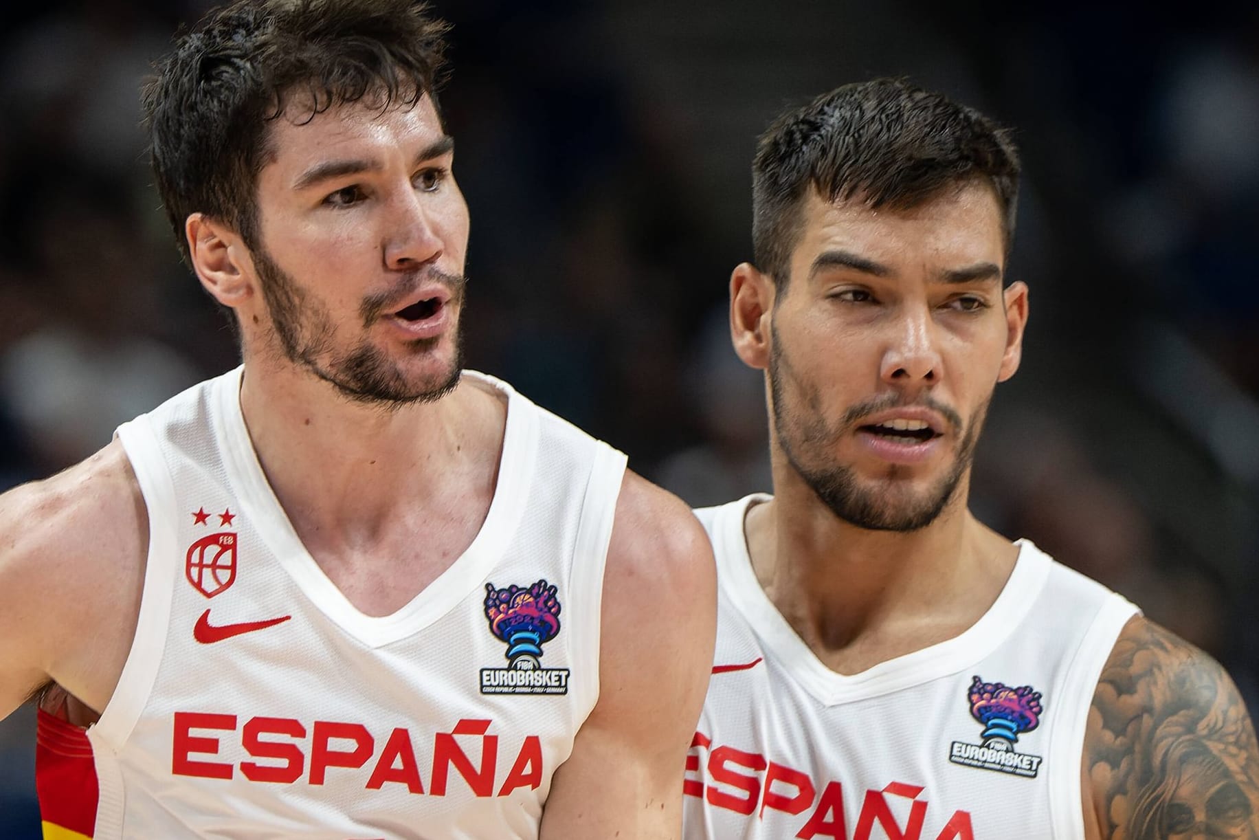 Dario Brizuela (l.) und Willy Hernangomez: Das spanische Duo will den EM-Titel holen.