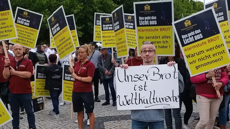 Demonstranten vor dem Neuen Rathaus in Hannover: Vielen Vertretern des Handwerks plagen existenzielle Ängste und Sorgen.