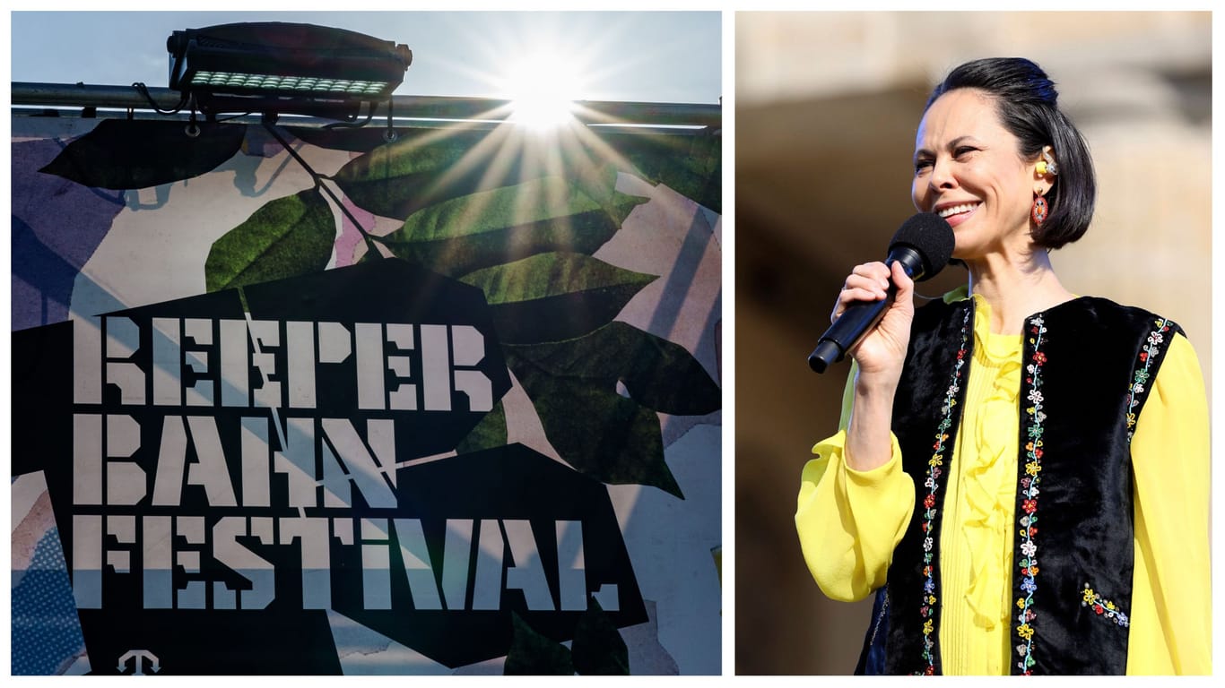 Ein Banner des Reeperbahnfestivals und Natalia Klitschko (Archivbild): Auch ein Überraschungsgast soll beim Festival auftreten.
