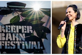 Ein Banner des Reeperbahnfestivals und Natalia Klitschko (Archivbild): Auch ein Überraschungsgast soll beim Festival auftreten.