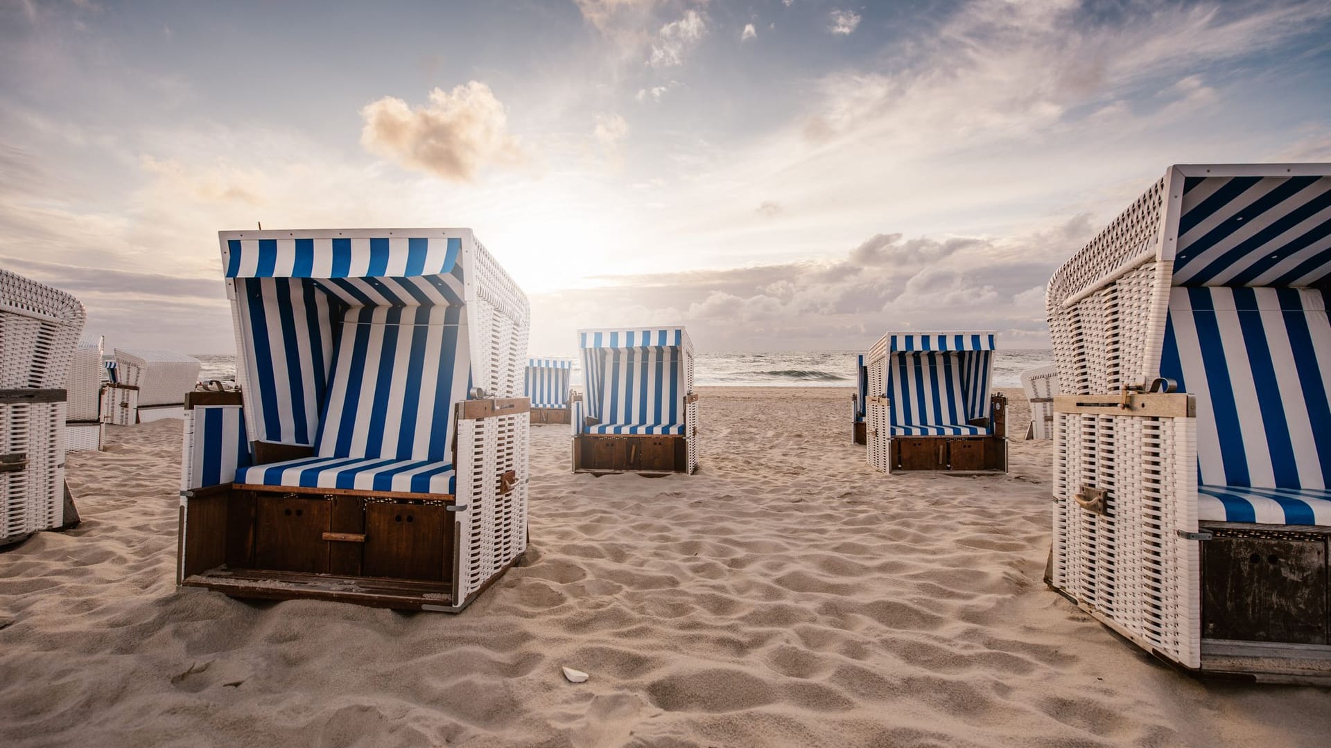 Strandkörbe: Diese stehen an der Nordsee, genauer gesagt am Strand der Insel Sylt.