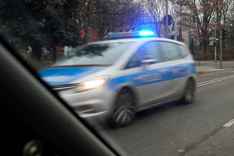 Ein Polizeiauto bei einer Einsatzfahrt mit Blaulicht (Archivbild): In Berlin ist ein Kleinkind angegriffen worden.