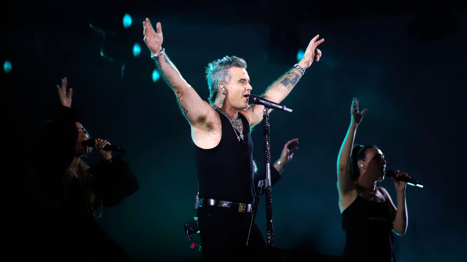 Robbie Williams live bei seinem One Show & One Night Only Konzert auf dem Konzertgelände der Messe München (Archivfoto): 100.000 Fans waren dabei.