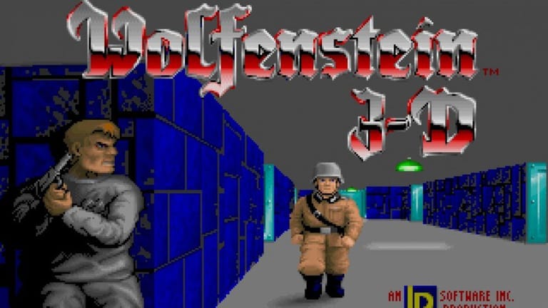 Titel-Bildschirm des umstrittenen Videospiels "Wolfenstein 3-D": Der Shooter mit Nazisymbolik ist erstmals seit 30 Jahren in Deutschland frei verkäuflich.