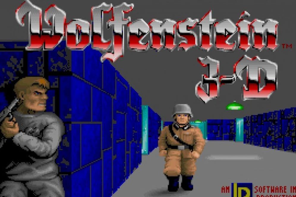 Titel-Bildschirm des umstrittenen Videospiels "Wolfenstein 3-D": Der Shooter mit Nazisymbolik ist erstmals seit 30 Jahren in Deutschland frei verkäuflich.